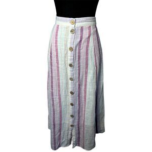 Womens Purple Mlticolor Stripe Midi Skirt Sz L Cotton Sparkly Flowy Peasant Boho